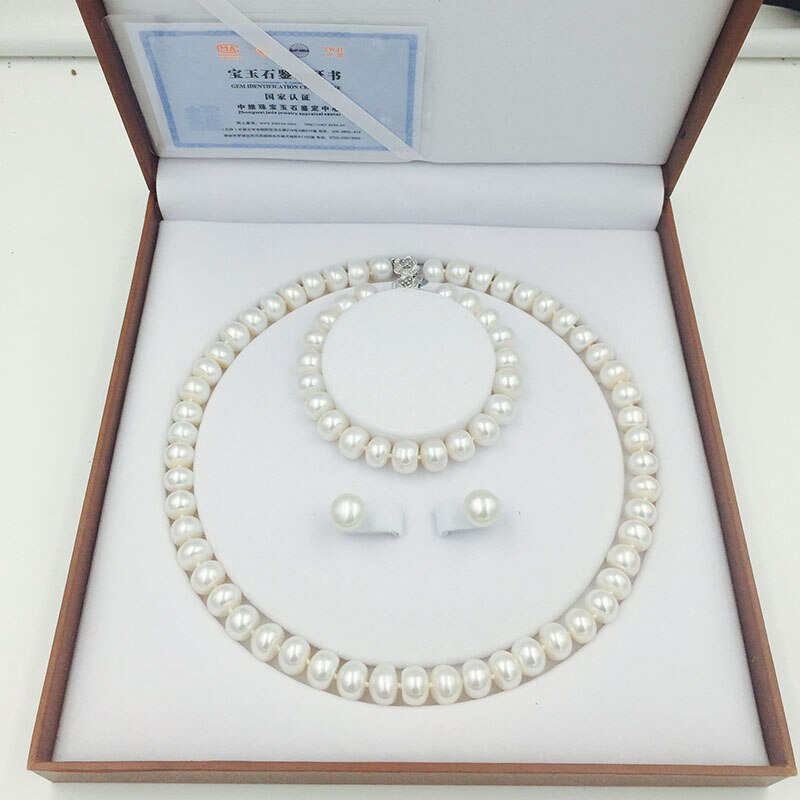 Sterling Silver Freshwater Pearls Necklace, Earrings, Bracelet Set for Women