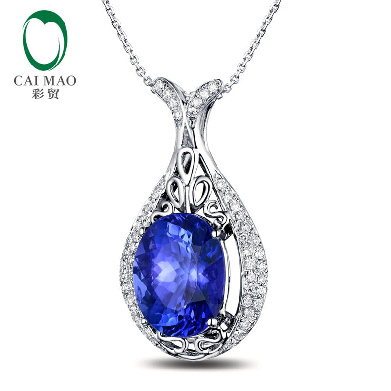 14k White Gold Oval-Cut Tanzanite Diamond Pendant for Her