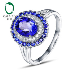 14K White Gold Tanzanite & Diamond Oval Ring for Women