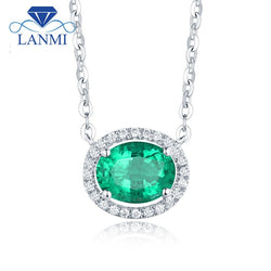 18K White Gold Emerald Diamond Oval Pendant for Women