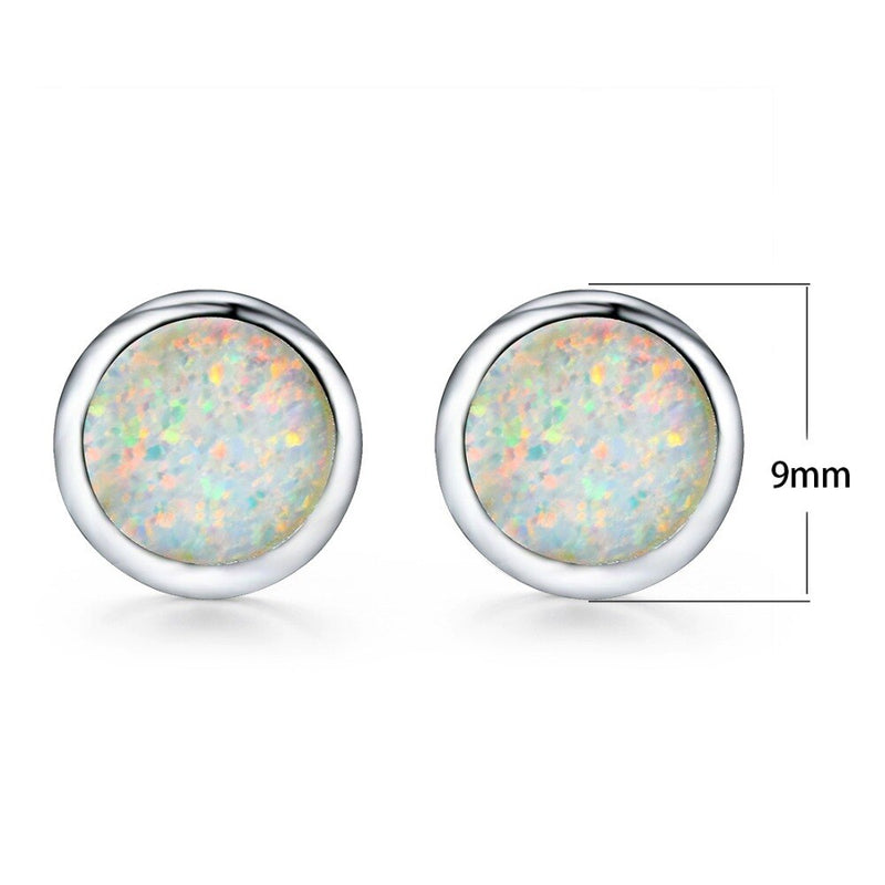 10MM Round 925 Sterling Silver Stud Earrings Blue/White Fire Opal Earrings Brincos For Women Christmas Gifts Jewelry