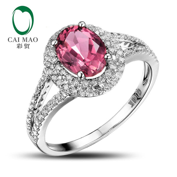 14K White Gold 1.3ct Pink Tourmaline Diamond Engagement Ring for Her