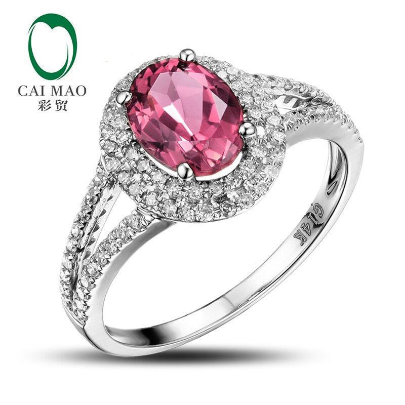 14K White Gold 1.3ct Pink Tourmaline Diamond Engagement Ring for Her