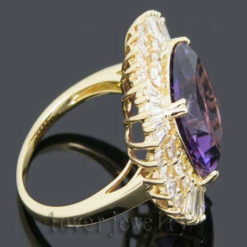 14kt Gold Amethyst 9.80ct Natural Diamonds Ring for Her