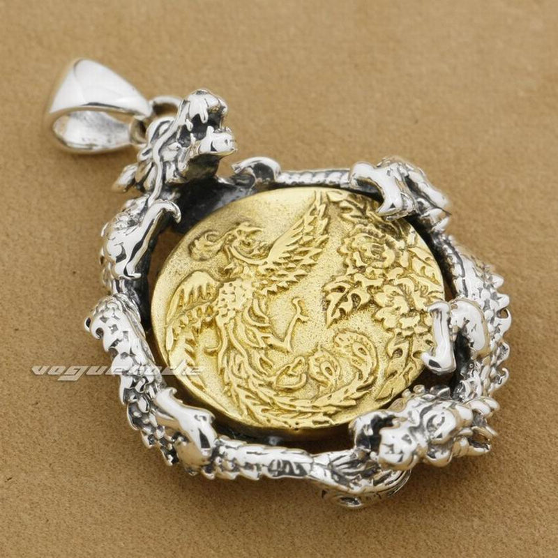 Sterling Silver Dragon & Brass Phoenix Pendant for Men