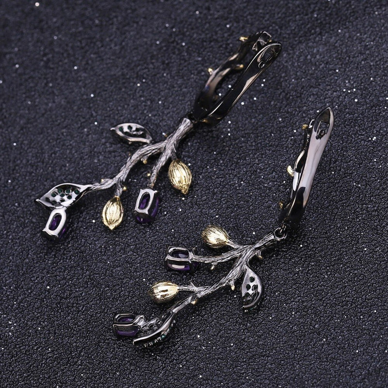 Sterling Silver Amethyst Cocktail Ring and Earrings Set for Women