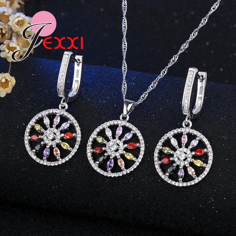 925 Sterling Silver Cubic Zircon Crystal Engagement Jewelry Set For Woman