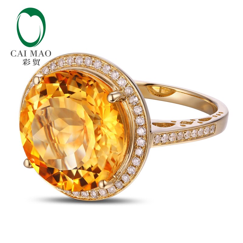 14k Yellow Gold 9.02ct Citrine Pave Diamond Engagement Ring for Her