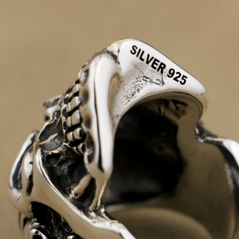 US Solid 925 Sterling Silver Biker Blue CZ Eyes Skull Rock Punk Ring