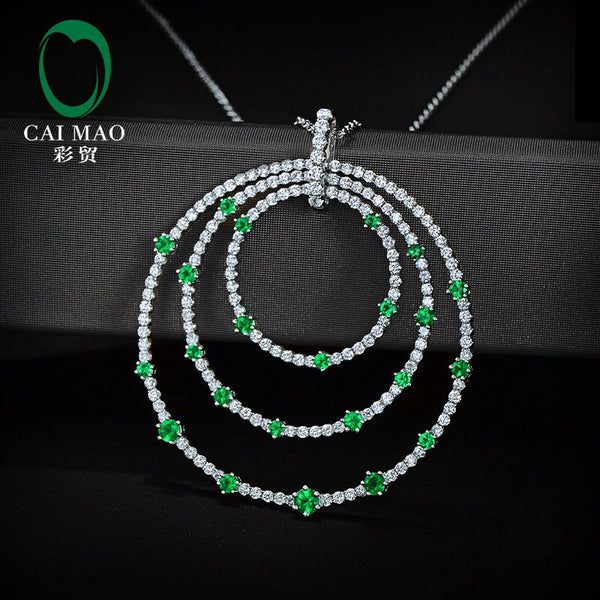 14k White Gold Circle Pendant with 0.50ctw Diamond and Emerald - for Women