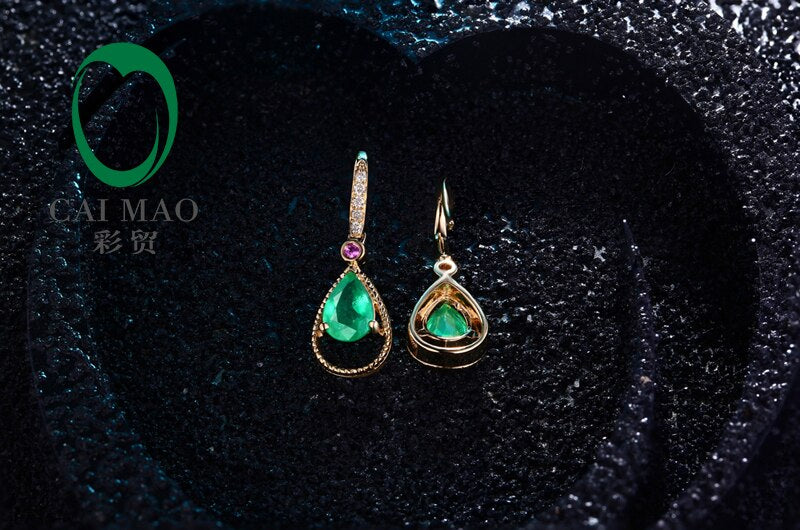 14k Yellow Gold Emerald & Diamond Pink Sapphire Engagement Earrings for Women