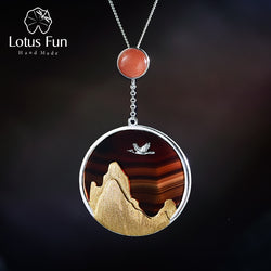 925 Sterling Silver Natural Gemstones Fun Creative Returning Bird in the Sunset Pendant for Her