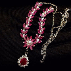 Uloveido Natural 2.5*5mm Ruby Necklace in Velvet Box 925 Sterling Silver