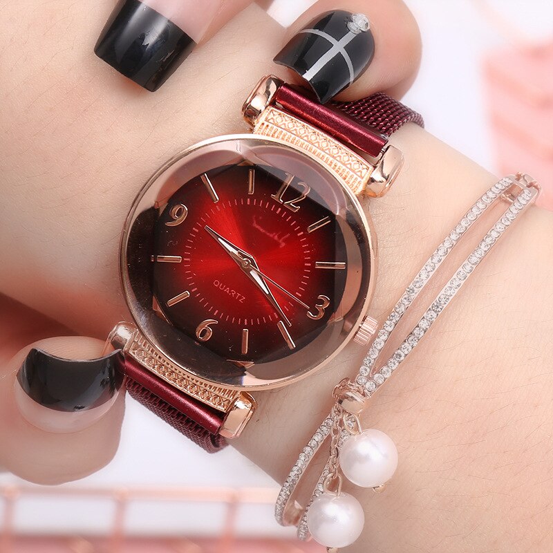 Luxury Fashion Ladies Gradient Dial Watch with Milan Strap