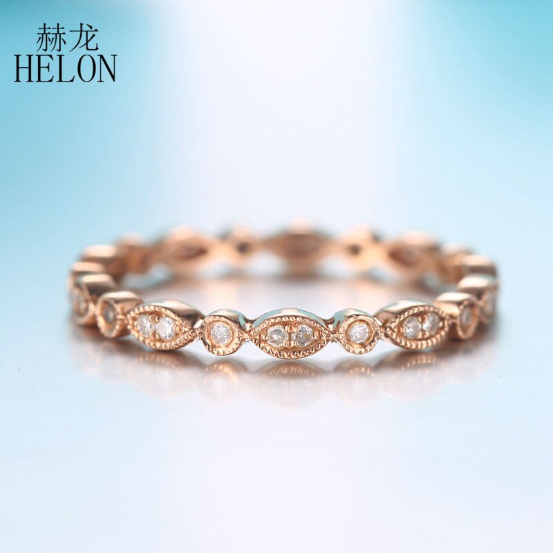 HELON 14K Rose Gold Art Deco Antique Pave Bezel Setting Natural Diamond Ring
