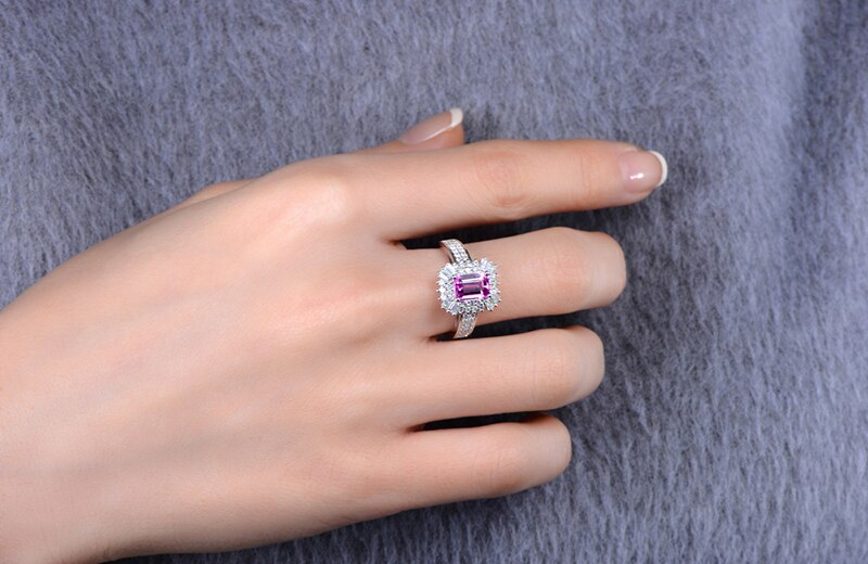 14K White Gold Pink Sapphire and Diamond Engagement Ring.