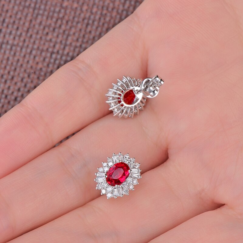 14kt White Gold Ruby and Diamond Earrings for Women