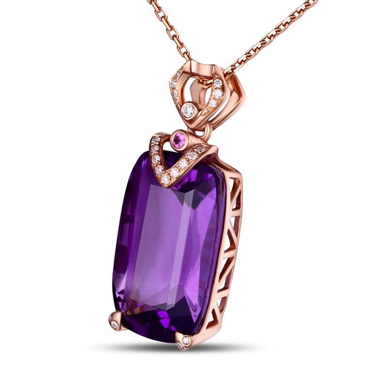 18K Gold Amethyst & Diamond Engagement Pendant for Her