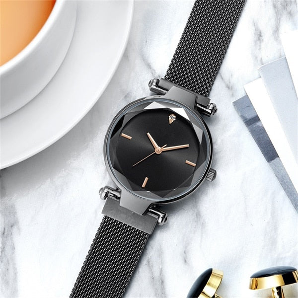 Luxury Stainless Steel Mesh Strap Quartz Watches Women