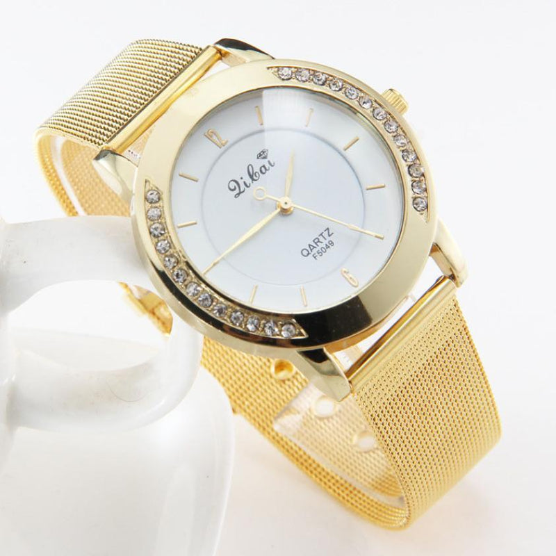 Students Lovers Lady Watches Fashion Women Crystal Golden Stainless Steel Analog Quartz Wrist Watch orologio donna ceasuri *A