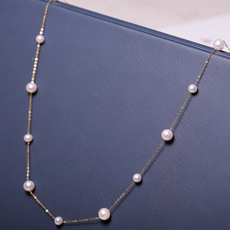 YS 18K Gold Au750 White Pearl Chain Necklace