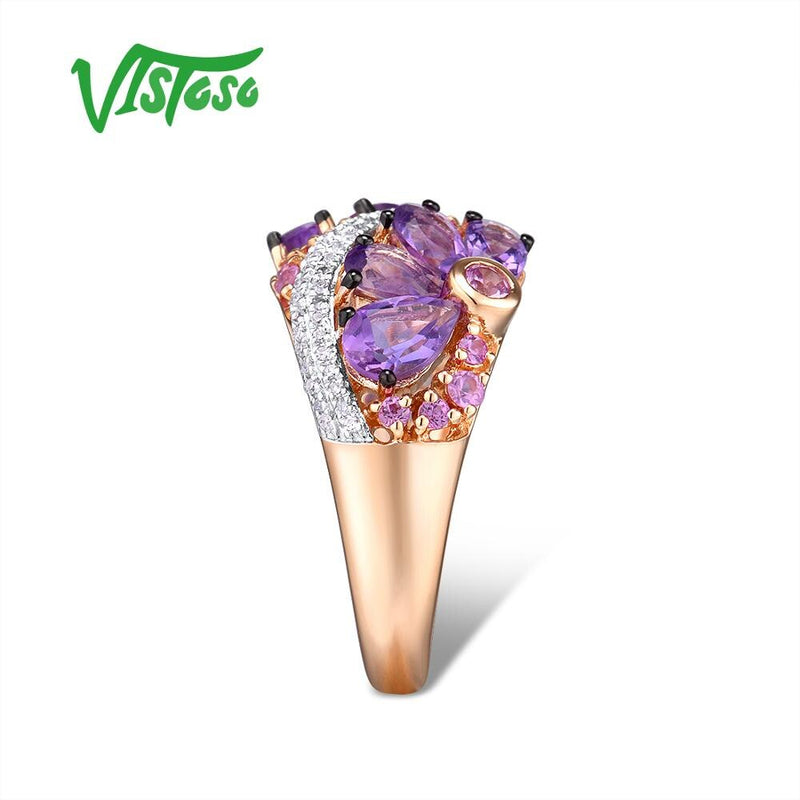 14K Rose Gold Diamond Fancy Pink Sapphire Amethyst Ring for Women