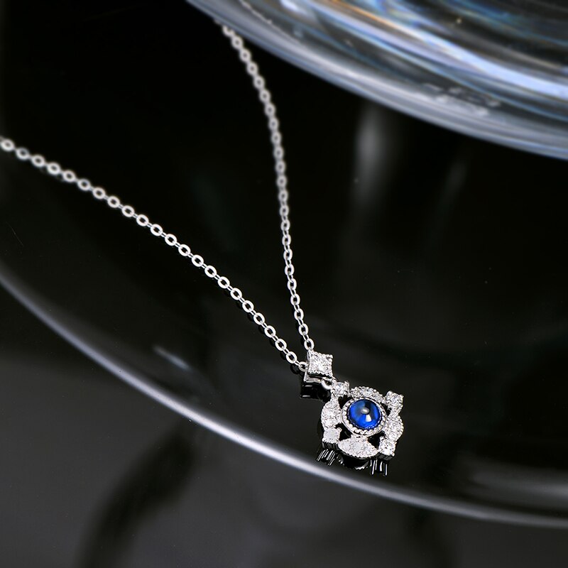 14k White Gold Sapphire and Diamond Milgrain Bezel Pendant for Her