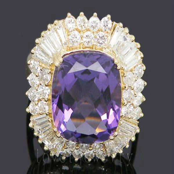 14kt Gold Amethyst 9.80ct Natural Diamonds Ring for Her