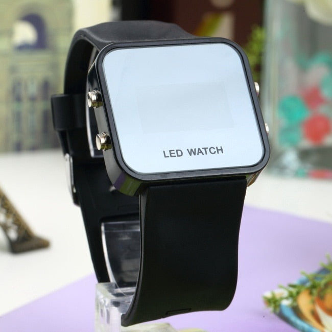 Multi Colors Fashion LED Watch Unisex Sports Led Mirror Watches Display Silicone Men Women Wristwatch TT@88