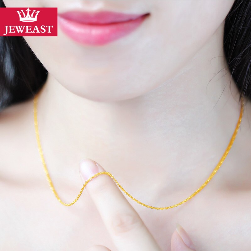 QA 24K Pure Gold Real AU 999 Solid Gold Brightly Simple Upscale Chain Necklace
