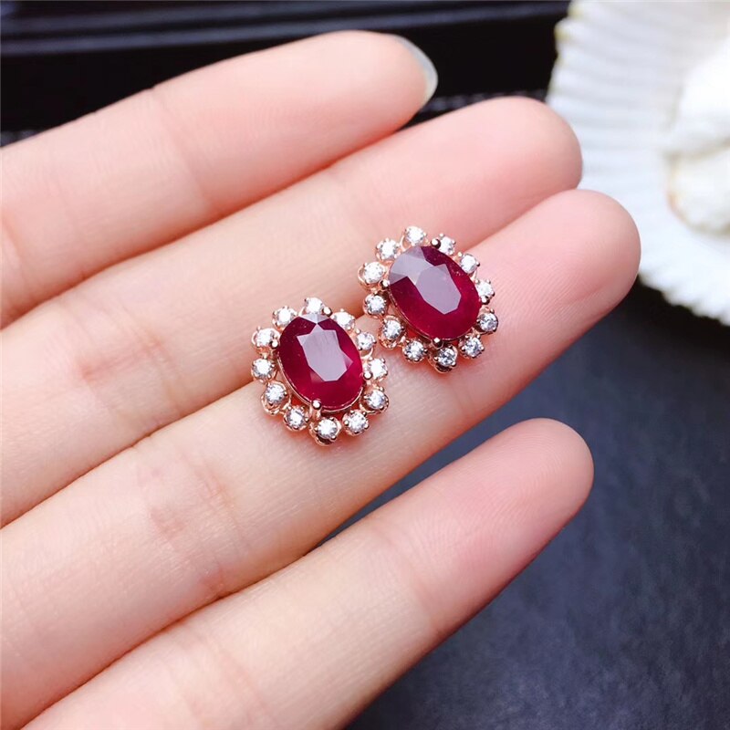 925 Sterling Silver Natural 1.55Ct Blood Ruby Jewelry set