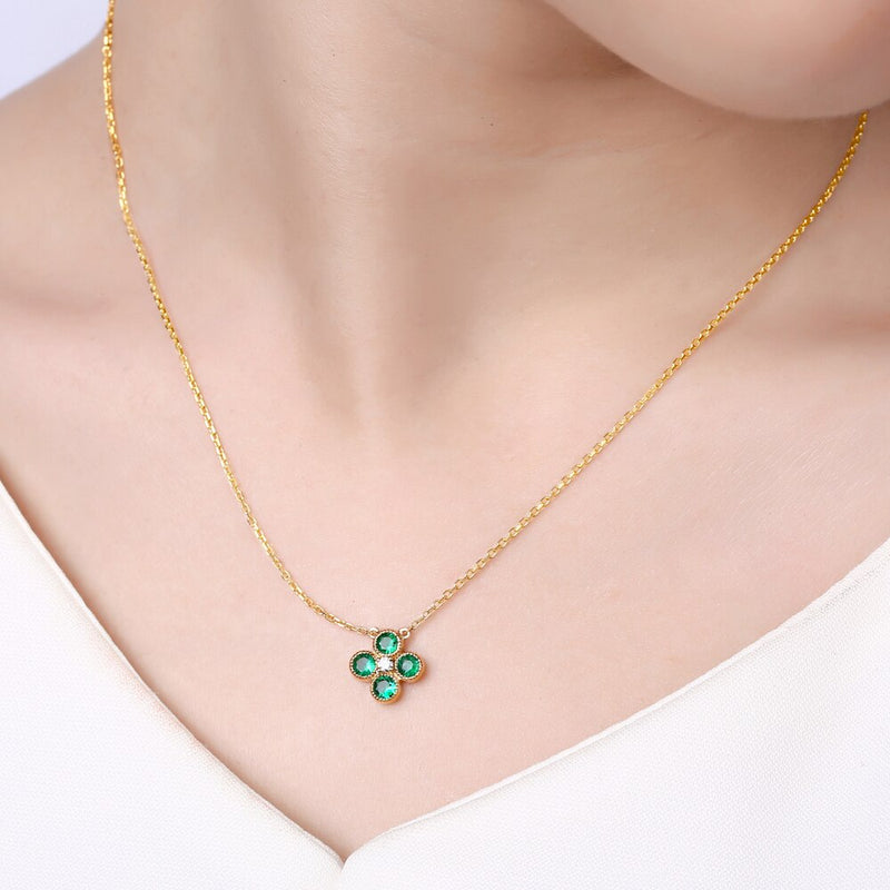 18kt Yellow Gold Emerald and Diamond Pendant for Her