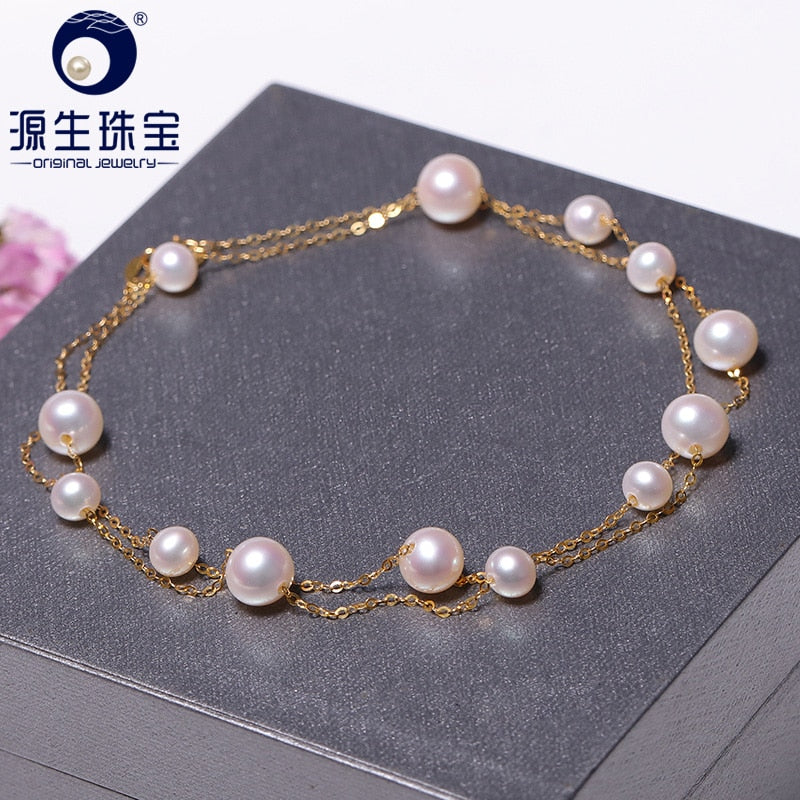 YS 18K Gold Au750 White Pearl Chain Necklace