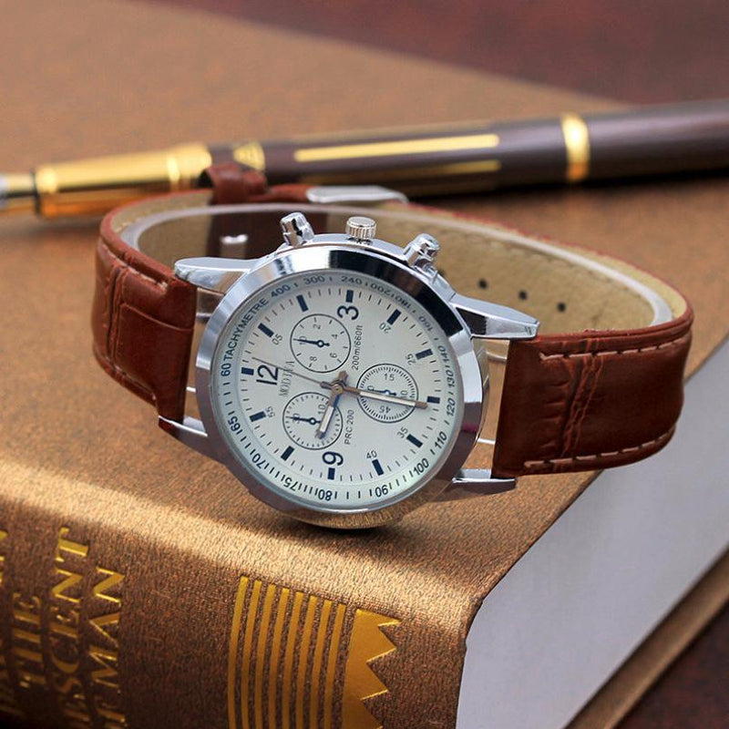 The Latest Mens Watches Fashion Sports Watch Mens Analog Movement Quartz Watch MODIYA Blue Glass Three-eye Gift Watch Clock#F