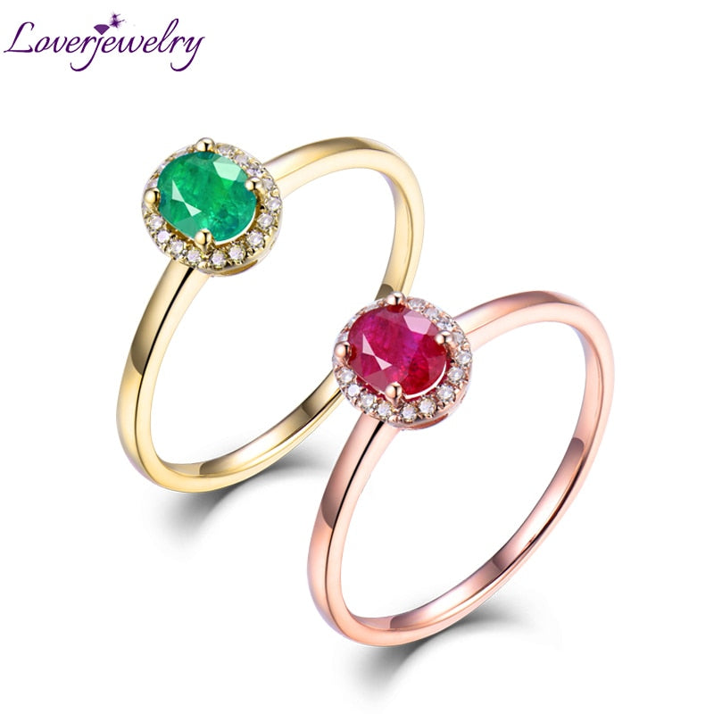 14K Yellow/Rose Gold Emerald Ruby Diamond Ring for her