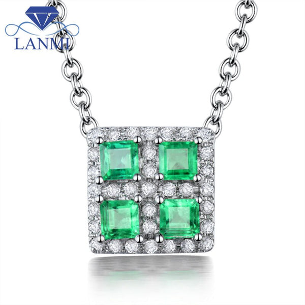 18Kt White Gold Emerald and Diamond Pendant for Women