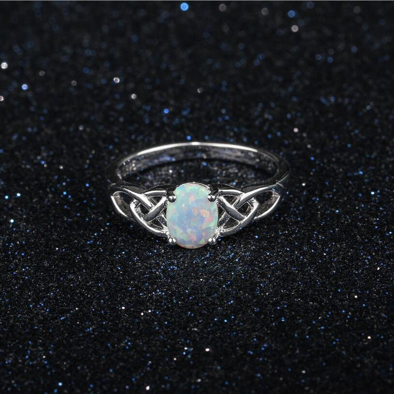 Anenjery 925 Sterling Silver Vintage Opal Stone Ring