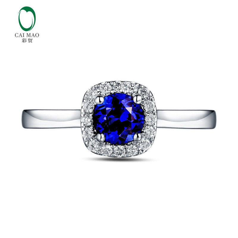 14K White Gold 0.43ct Sapphire Round Cut Engagement Ring for Women