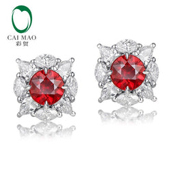 18kt White Gold Natural Ruby and Diamonds Stud Earrings for Women