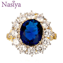 Nasiya Luxury Golden Color Ring with 13x18MM Big Oval Sapphire