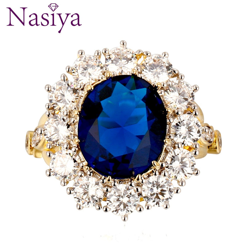 Nasiya Luxury Golden Color Ring with 13x18MM Big Oval Sapphire