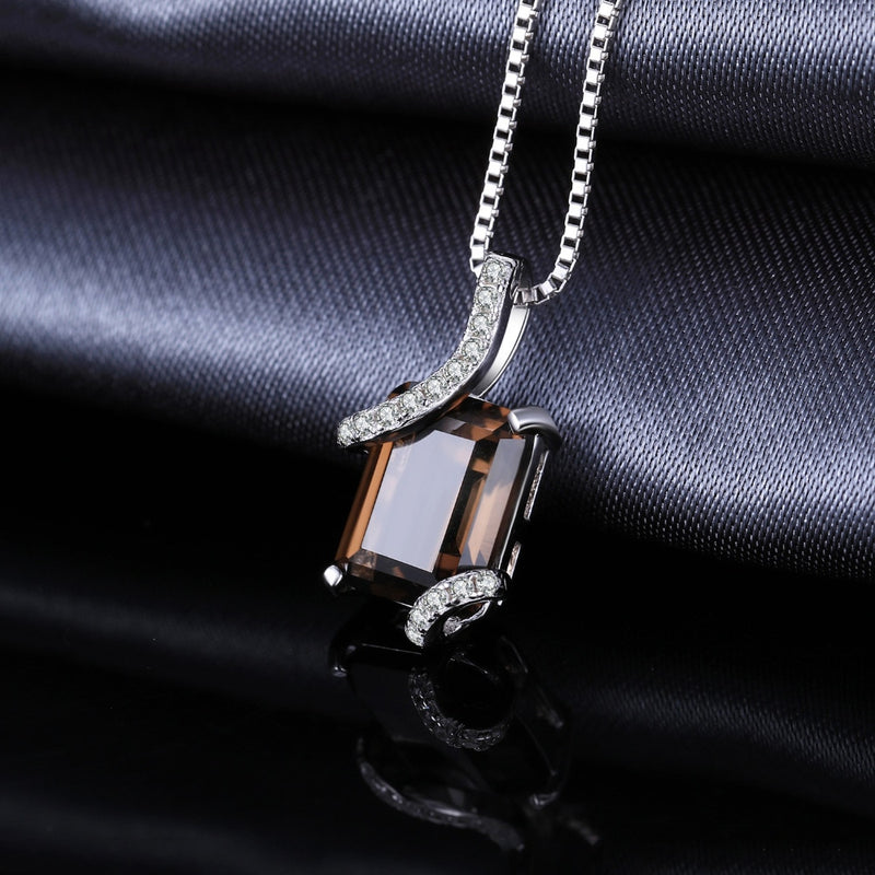 925 Sterling Silver Emerald Cut Smoky Quartz Pendant Necklace for Woman