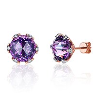 14k Rose and White Gold Amethyst Stud Earrings with Diamonds for Women