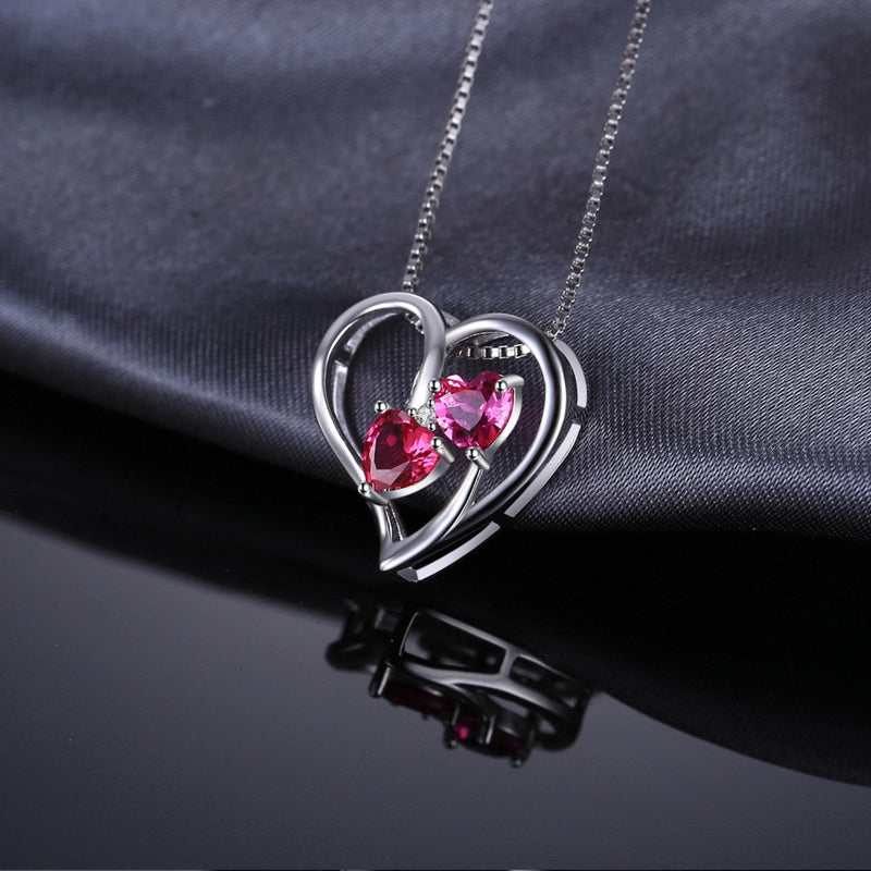 925 Sterling Silver Created Ruby Pink Sapphire Heart Pendant for Woman