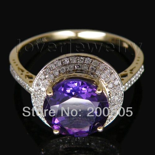 14K Yellow Gold Amethyst Diamond Ring for Women