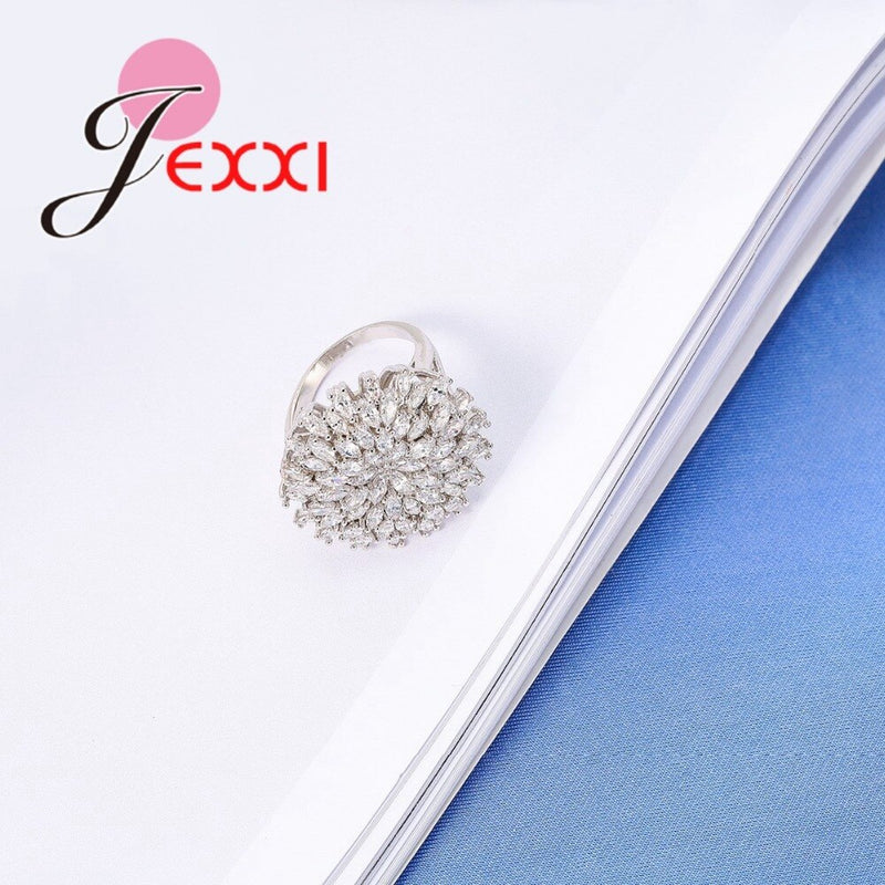 Exaggerated 925 Sterling Silver Party Rings For Women Fashion Bands Style Flower Engagement Wedding Finger Rings For Lady