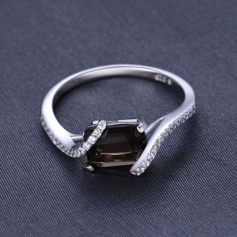 Sterling Silver 1.7ct Emerald Cut Smoky Quartz Ring for women