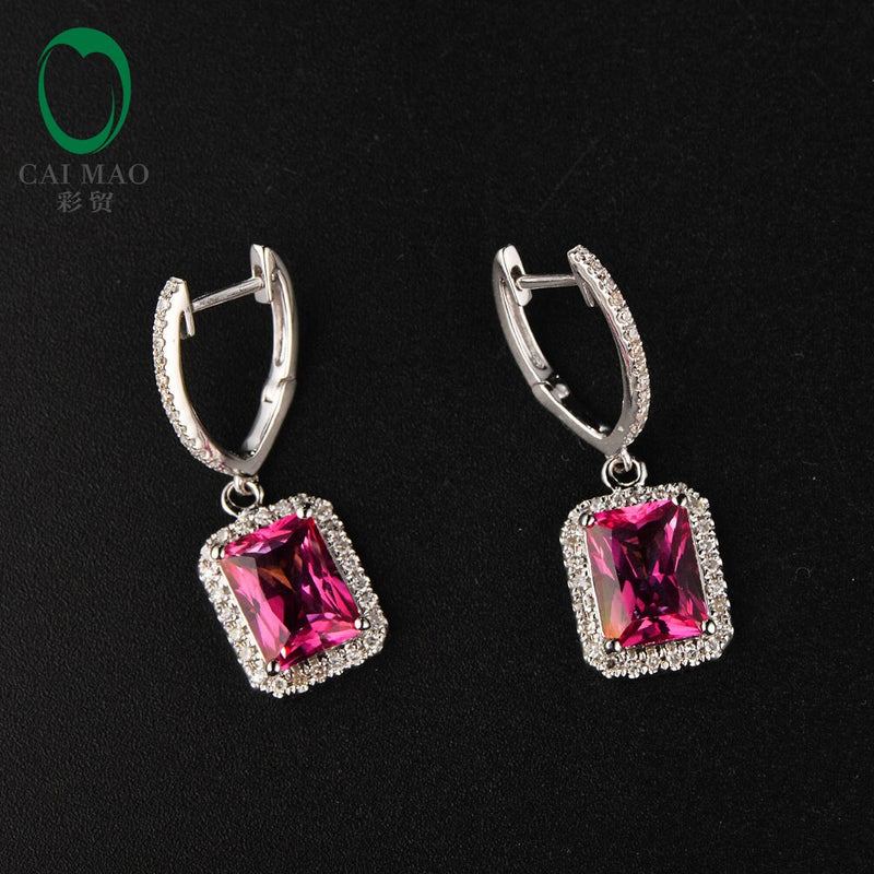 14KT White Gold Good Pink Topaz Diamond Dangle Earrings for Women