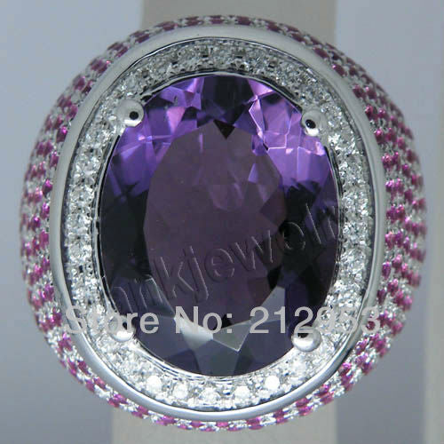 18K White Gold Amethyst and Diamond Engagement Ring for Women