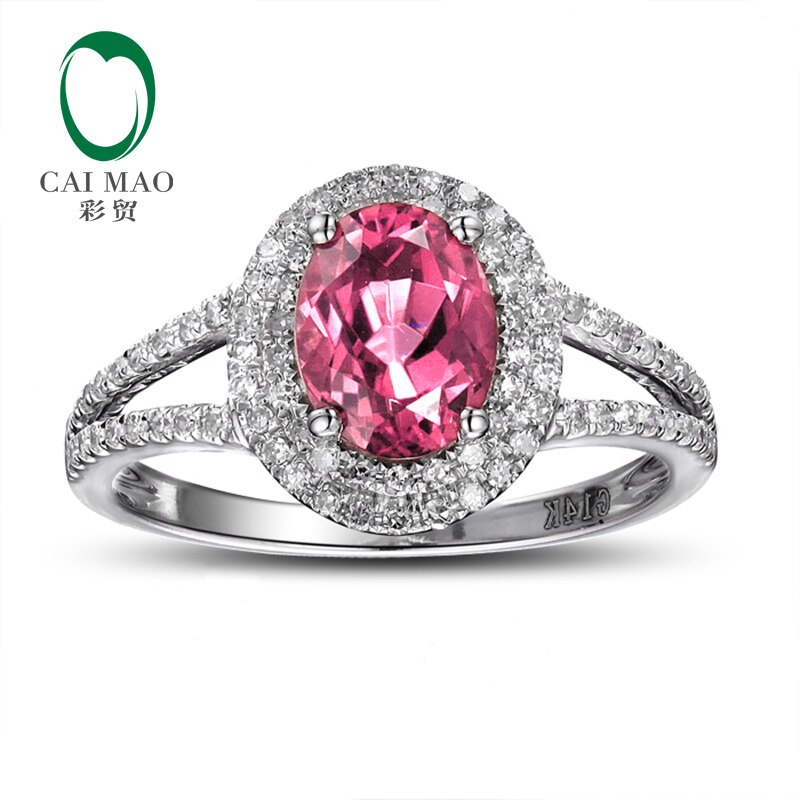 14K White Gold 1.3ct Pink Tourmaline Diamond Engagement Ring for Her